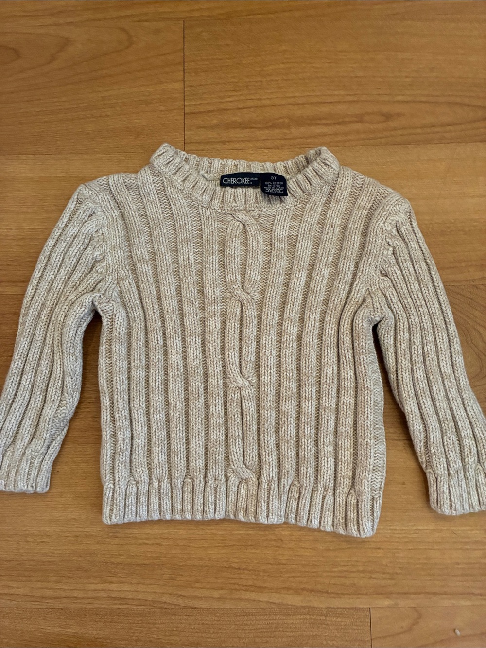 Cherokee Cream Cable-Knit Sweater Tag Detail
